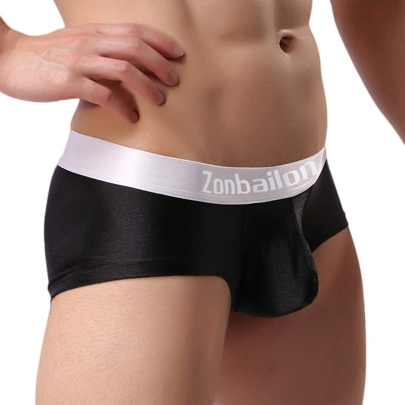 ZONBAILON Men's Sexy Bulge Pouch Underwear Low Rise Trunks Short Leg Boxer Briefs (Black, M (waist 32"-34")) - Image 3